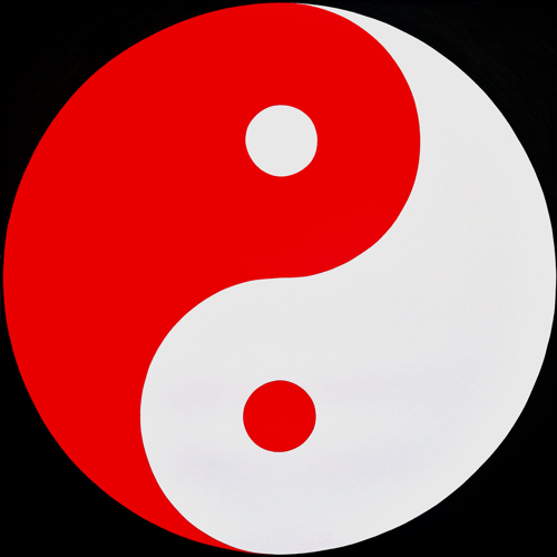 Wenlan Hu Frost - Red
      and White Yin Yang on Black No.1