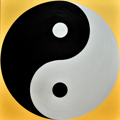 Wenlan Hu Frost -
      Black and Silver Yin Yang on Gold No.1