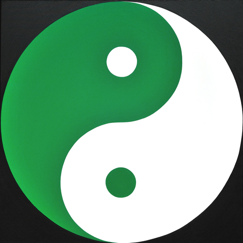 Wenlan Hu Frost -
      Green and White Yin Yang on Black No.1